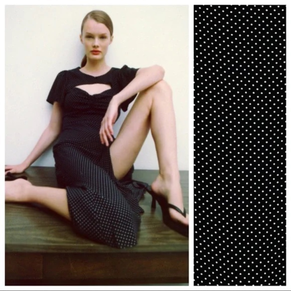 NWT Zara Black and White Cut-Out Polka Dots Midi Dress